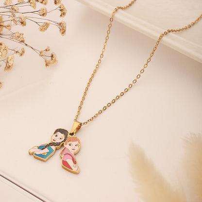 Cartoon Couple Necklace - 18K Gold Plated