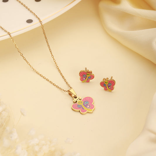 Butterfly Jewelry Set for Kids - 18K Gold Plated