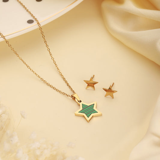 Green Star Jewelry Set for Kids - 18K Gold Plated