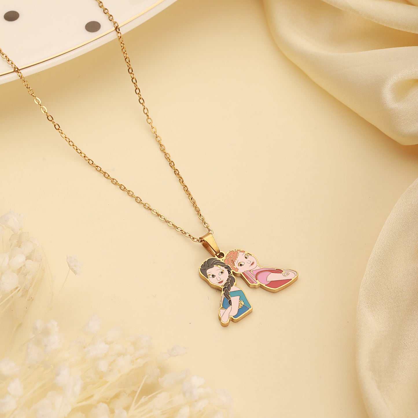 Cartoon Couple Necklace - 18K Gold Plated