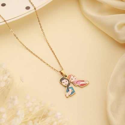 Cartoon Couple Necklace - 18K Gold Plated