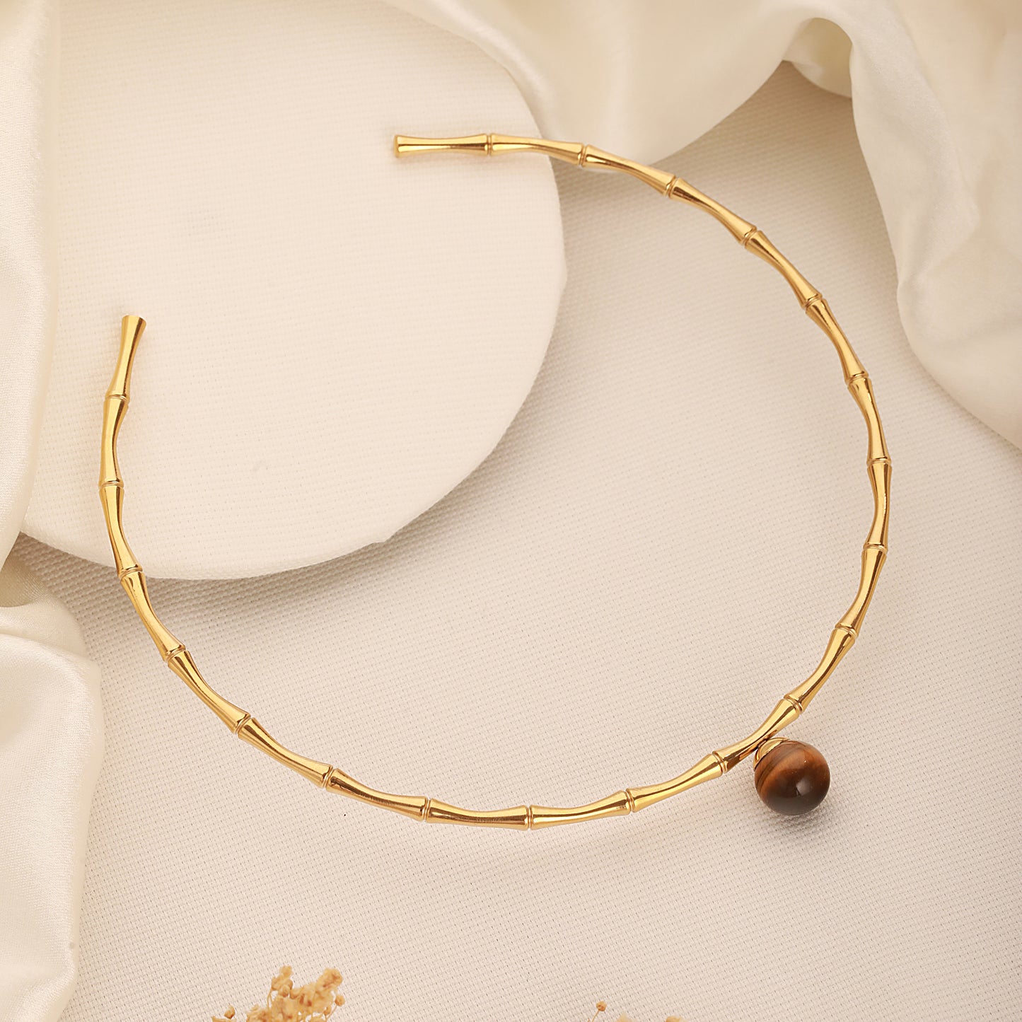 Tiger's Eye Choker Necklace - 18K Gold Plated