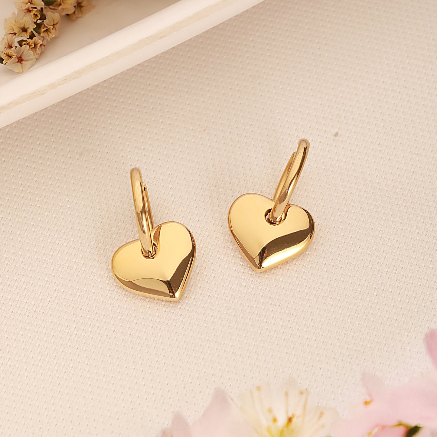 Heart Drop Earrings - 18K Gold Plated