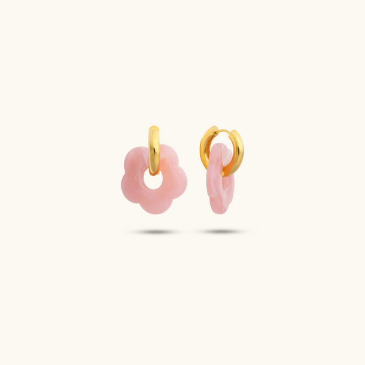 Pink Enamel Hoop Earrings - 18K Gold Plated