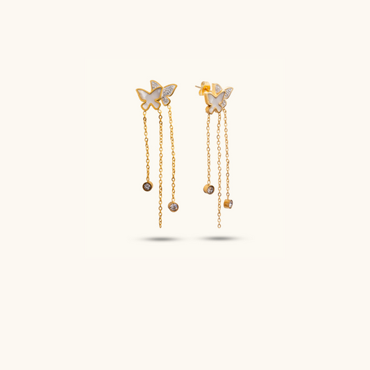 Butterfly Enamel Thready Earrings - 18K Gold Plated