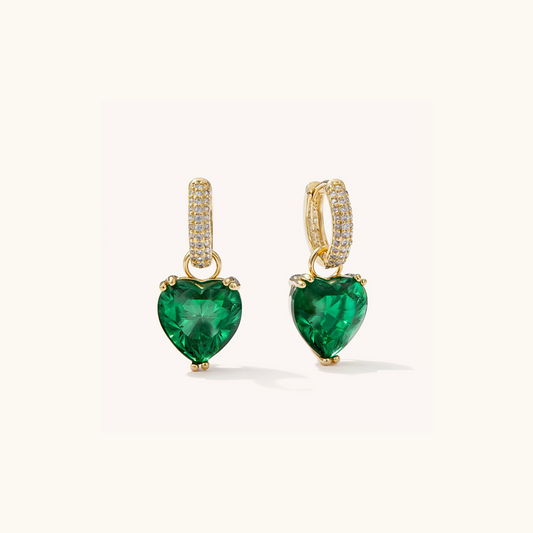 Green Heart Drop Emerald Earring - 18K Gold Plated