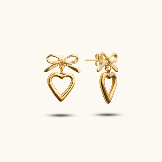 Bow Heart Earrings - 18K Gold Plated