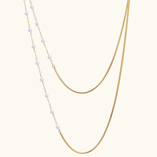 Semi Pearl Layered Necklace - 18K Gold Plated