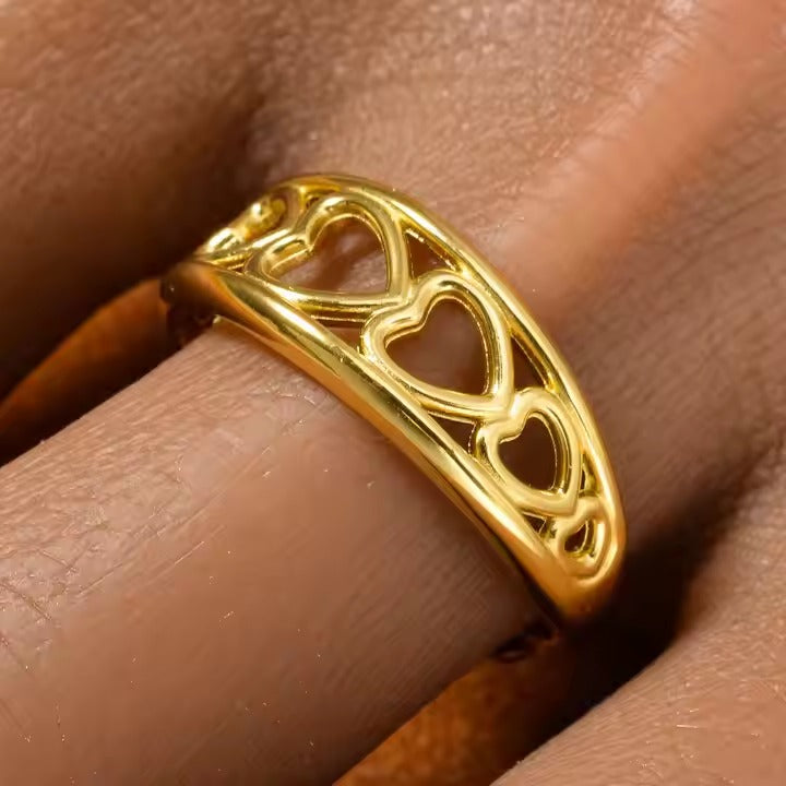 Buy Train of Hearts Ring - 18K Gold Plated online jewellery