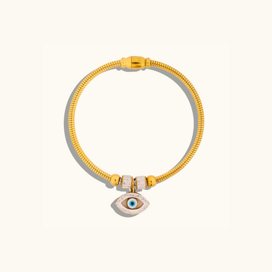 Evil Eye Charm Magnetic Bracelet Bangle - 18K Gold Plated