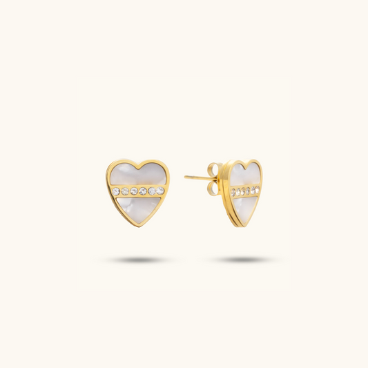 Enamel Heart Studs Earrings - 18K Gold Plated