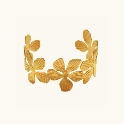 Flower Cuff Bangle Bracelet - 18K Gold Plated