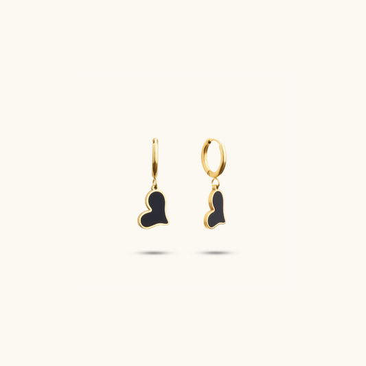 Black Heart drop Earrings - 18K Gold Plated