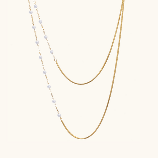 Semi Pearl Layered Necklace - 18K Gold Plated