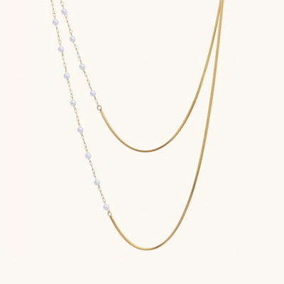 Semi Pearl Layered Necklace - 18K Gold Plated