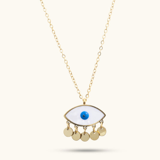 Evil Eye Herringbone Necklace - 18K Gold Plated