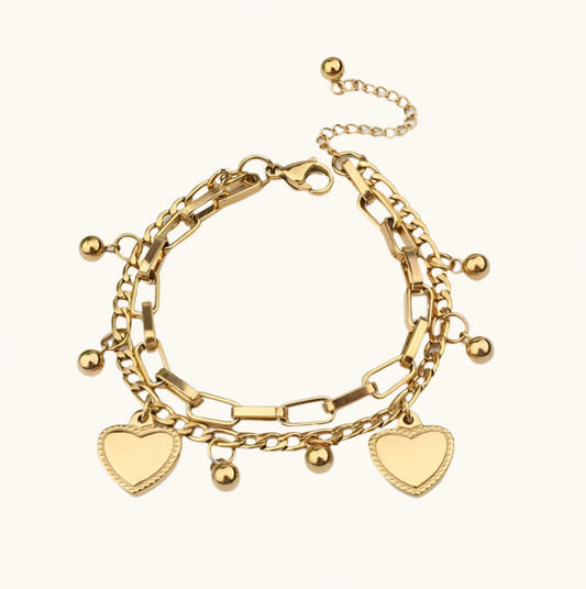 Heart Multilayer Bracelet Stack - 18K Gold Plated