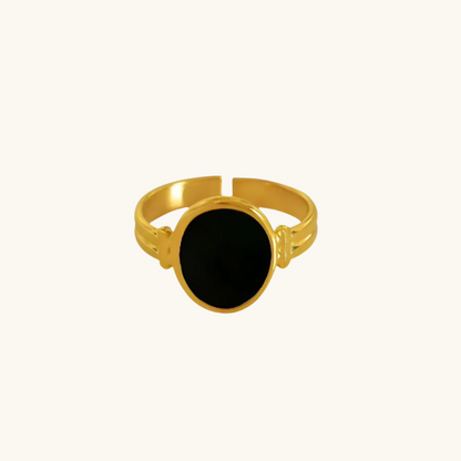 Black Oval Onyx Ring (Adjustable) - 18k Gold Plated