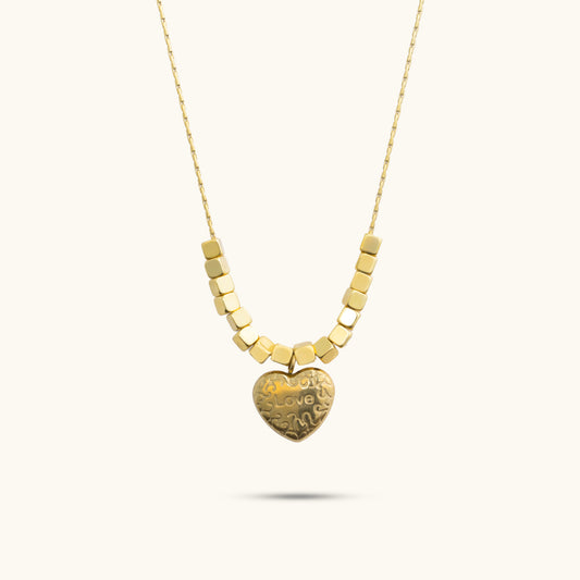 Statement Gold Bar Hearty Necklace - 18K Gold Plated