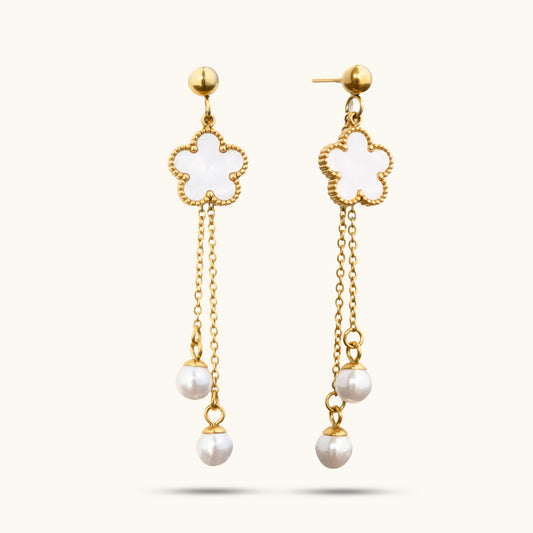 White Clover Thread Earrings - 18K Gold Plated