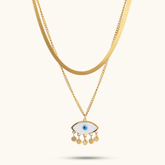 Buy Evil Eye Herringbone Multilayer Necklace - 18K Gold Plated online jewellery