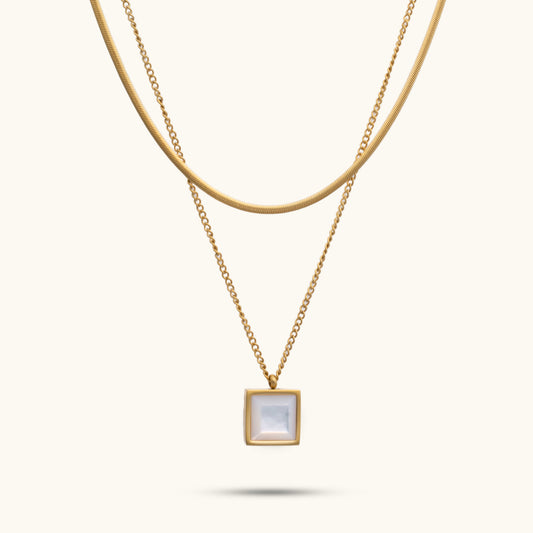 Enamel Layered Herringbone Necklace - 18K Gold Plated