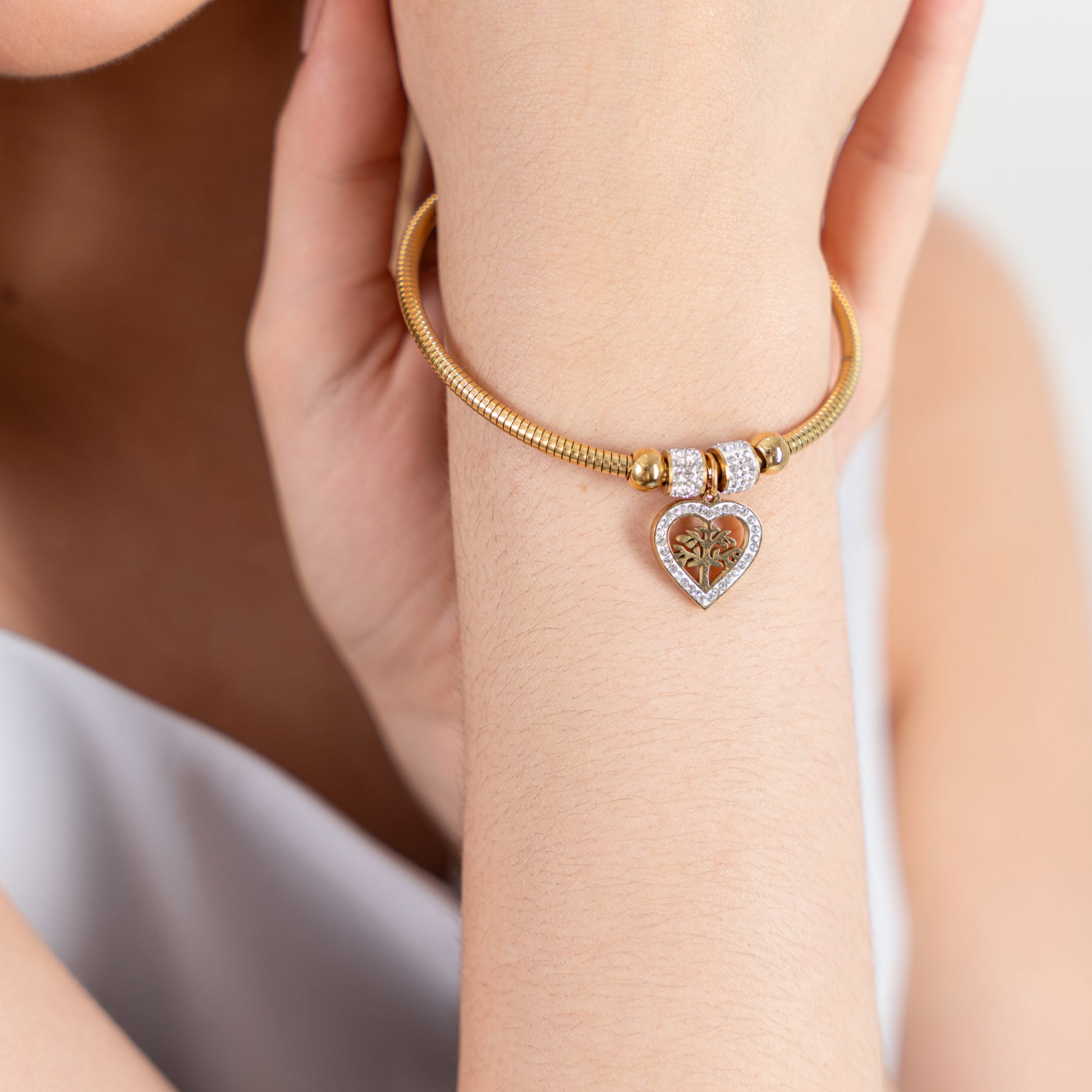 Buy Heart Drop Charm Magnetic Bracelet Bangle - 18K Gold Plated online jewellery