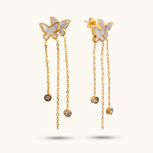 Butterfly Enamel Thready Earrings - 18K Gold Plated