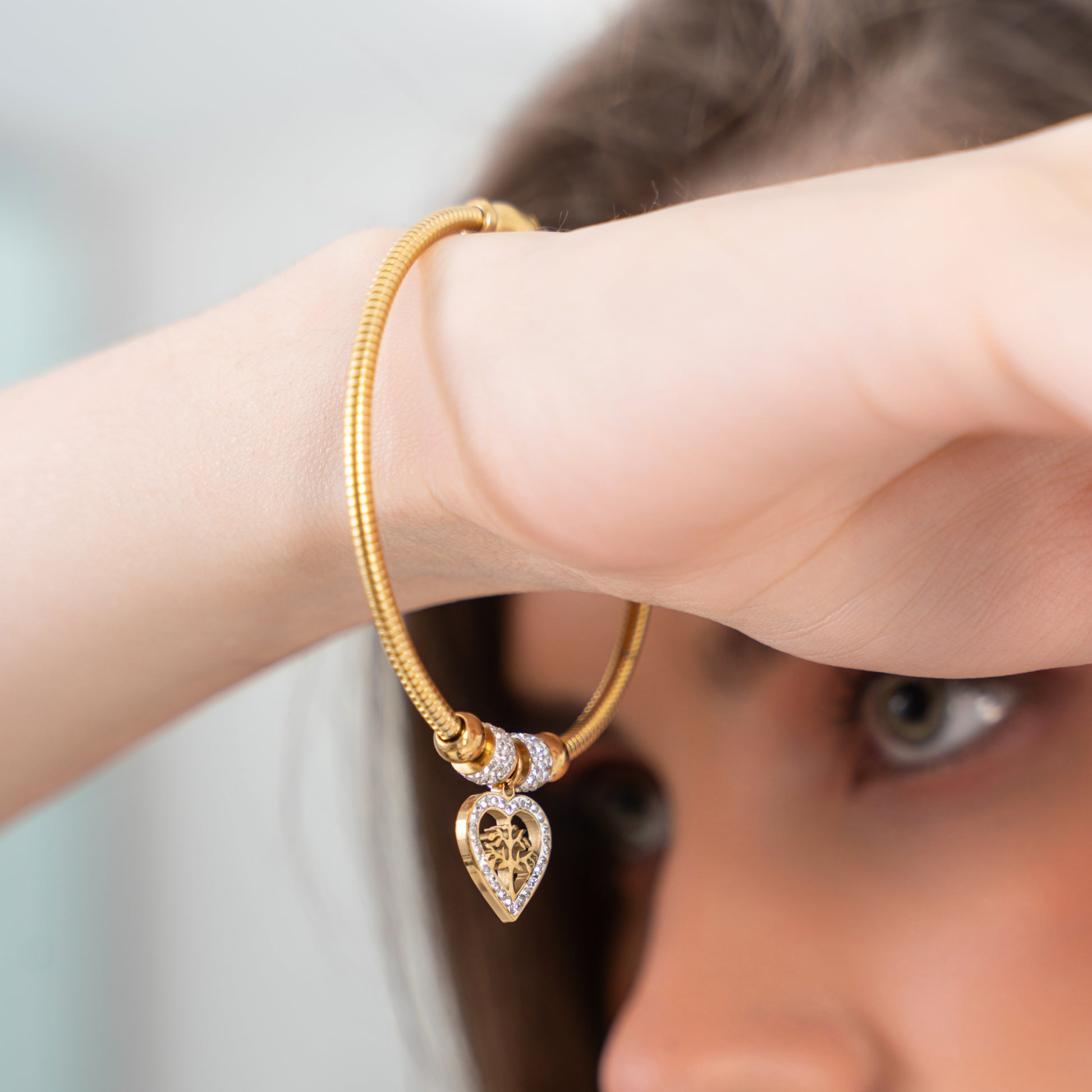 Buy Heart Drop Charm Magnetic Bracelet Bangle - 18K Gold Plated online jewellery