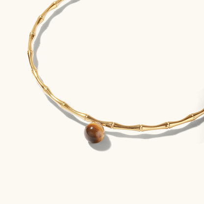 Tiger's Eye Choker Necklace - 18K Gold Plated