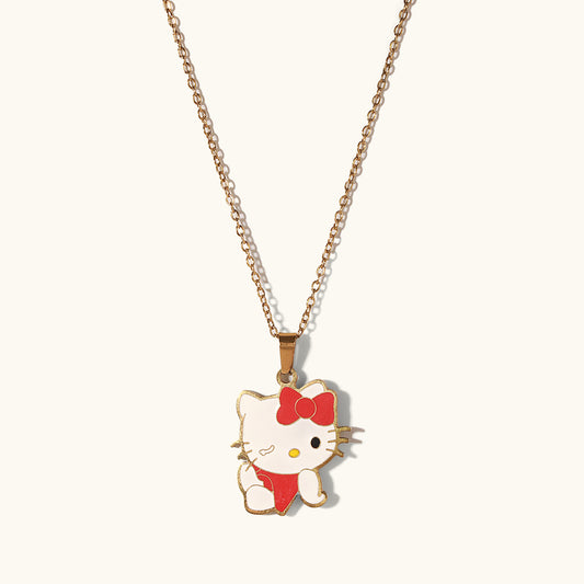 Red Kitty Necklace - 18K Gold Plated