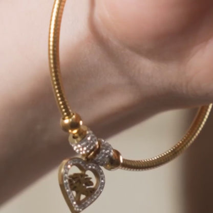 Heart Drop Charm Magnetic Bracelet Bangle - 18K Gold Plated